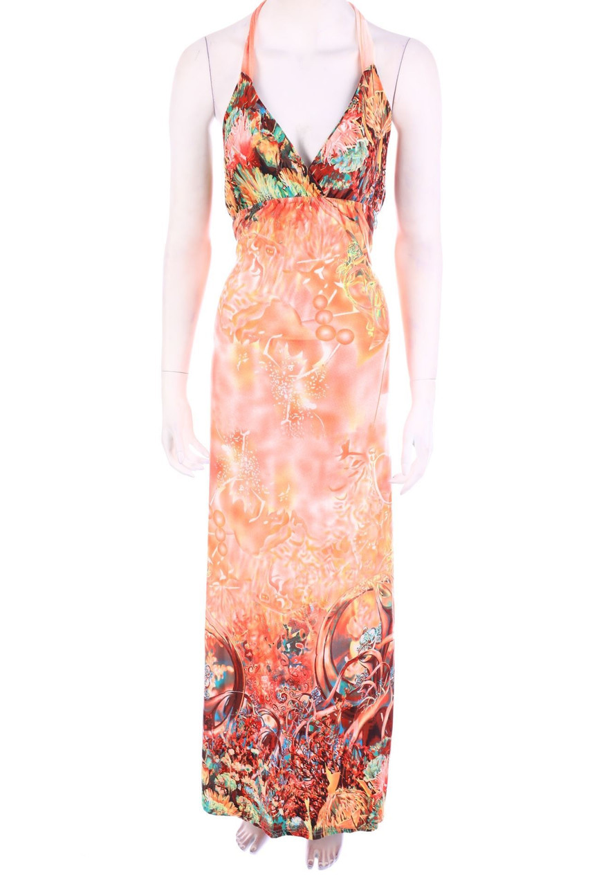 Ohne Label - Neckholder-Maxi-Kleid mit Print - D 32