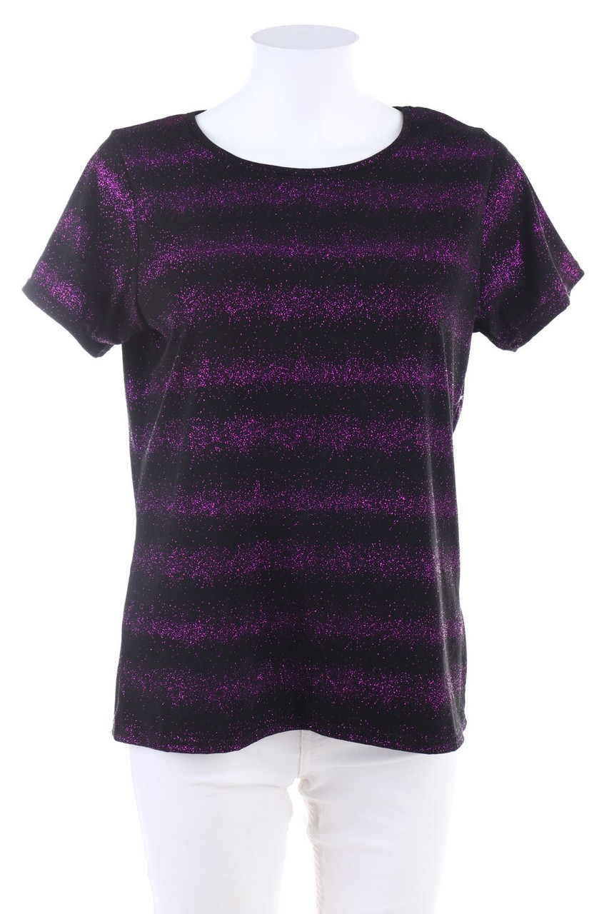 ISLE - Glitzer-Kurzarm-Shirt mit Streifen - M
