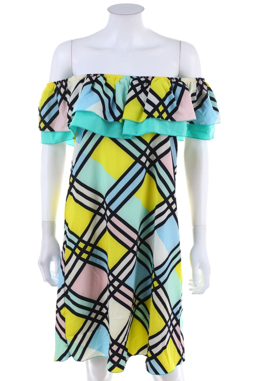 Ohne Label - Carmen-Kleid mit Karo-Muster - S