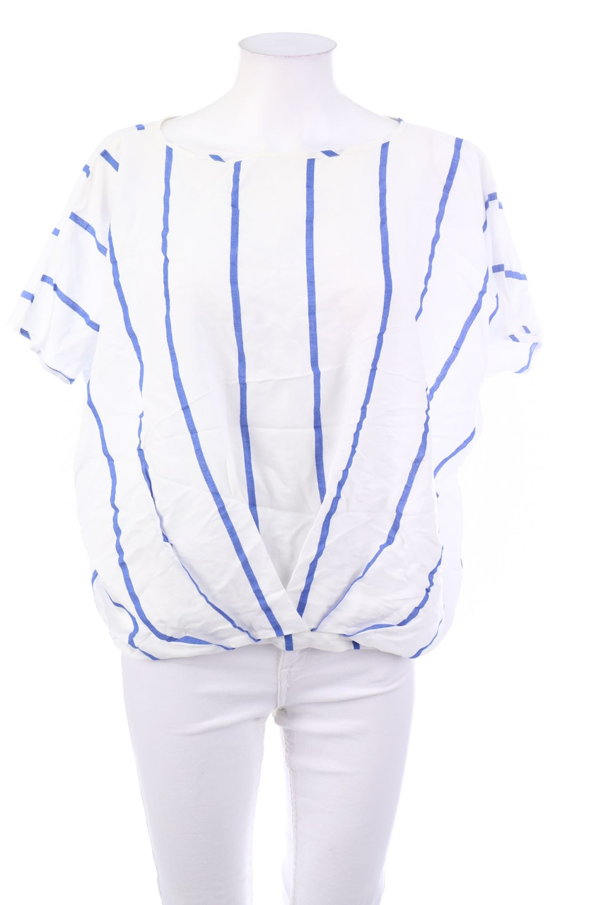 amy by AMY VERMONT - Streifen-Kurzarm-Bluse mit Drapierung - L