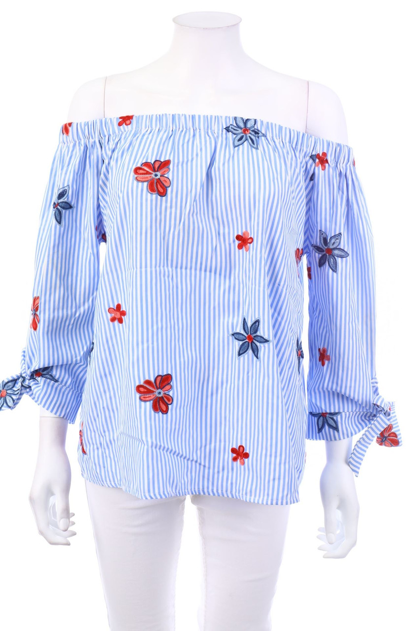 SECONDHAND - Carmen-Bluse mit Stickereien - L