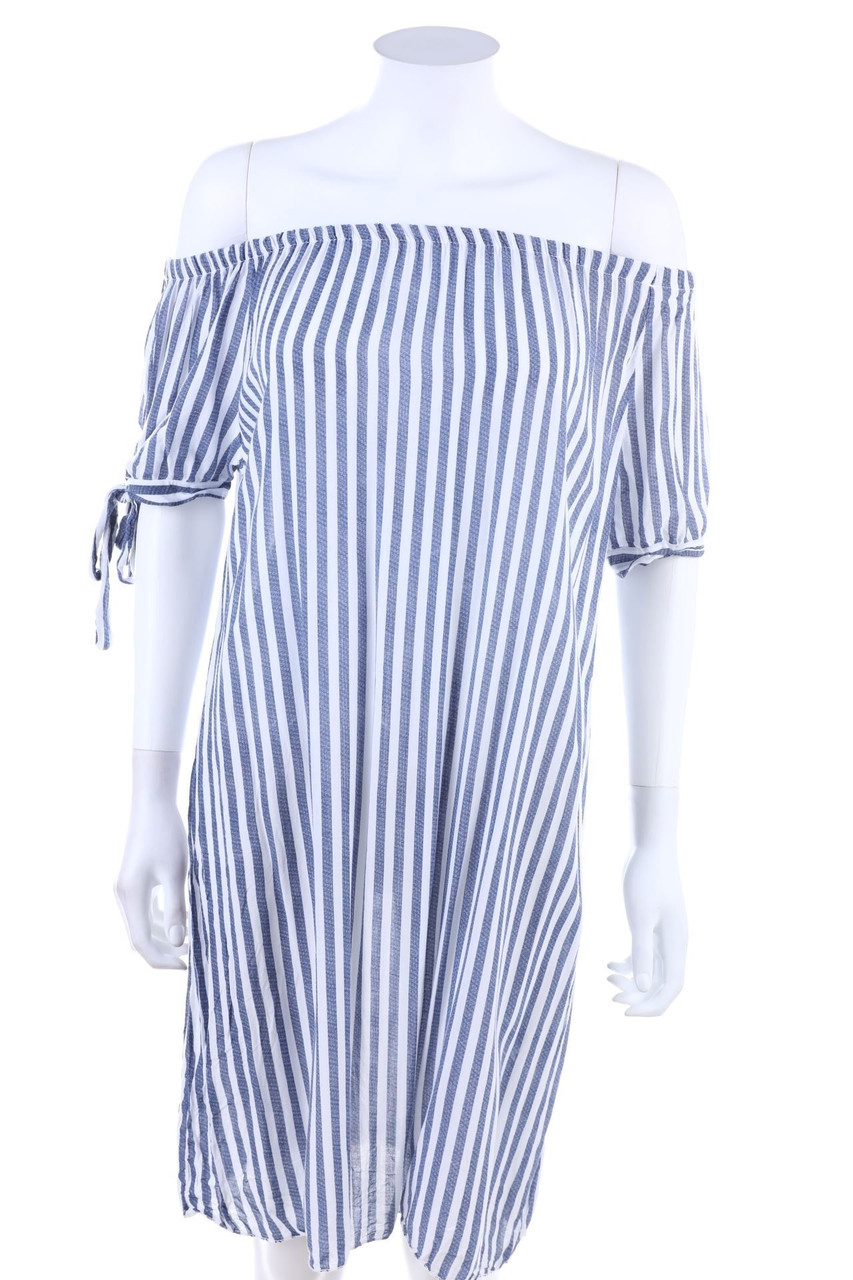 Ohne Label - Carmen-Kleid mit Streifen - M