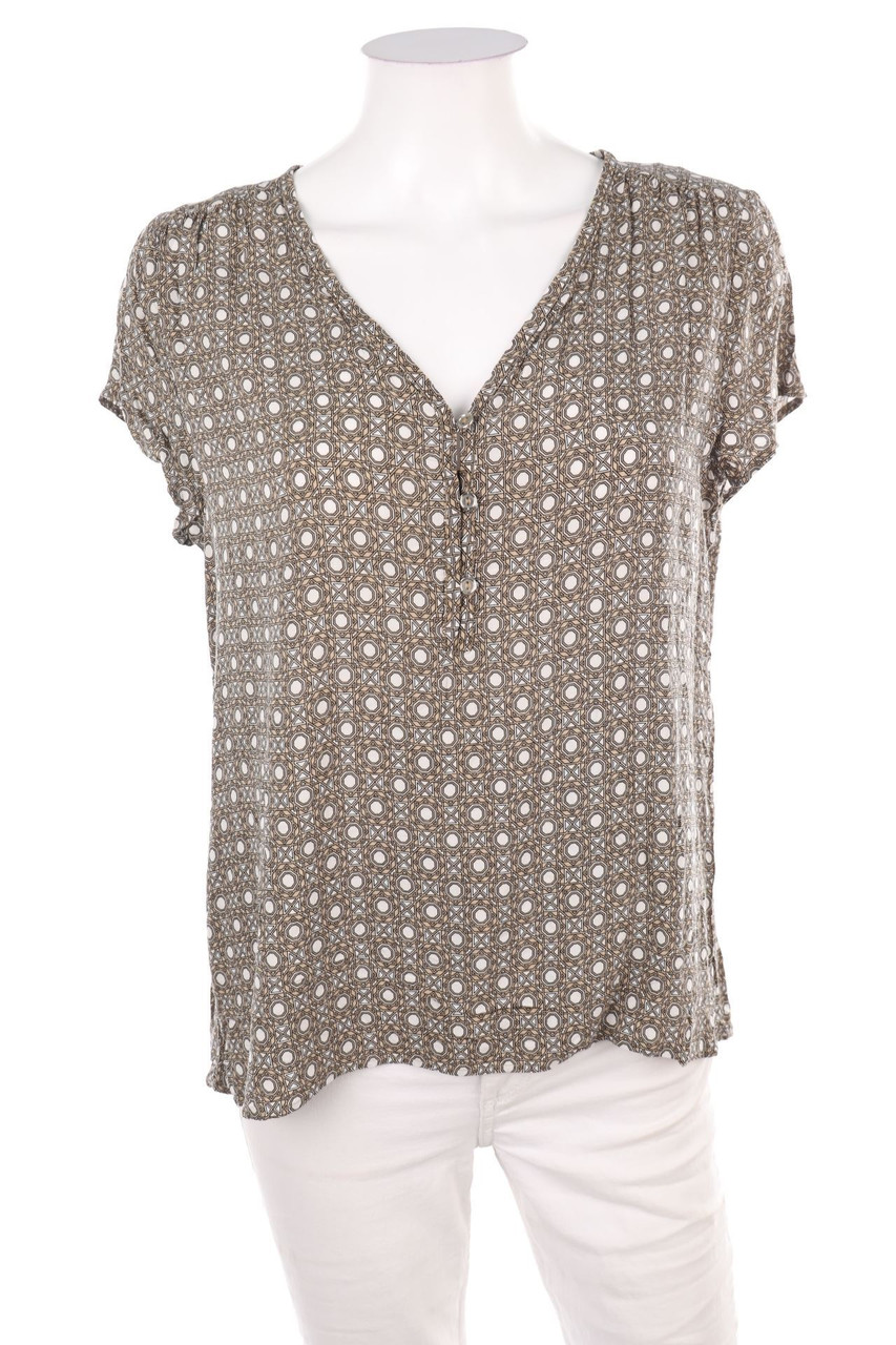 Ohne Label - Kurzarm-Bluse mit Muster - D 44