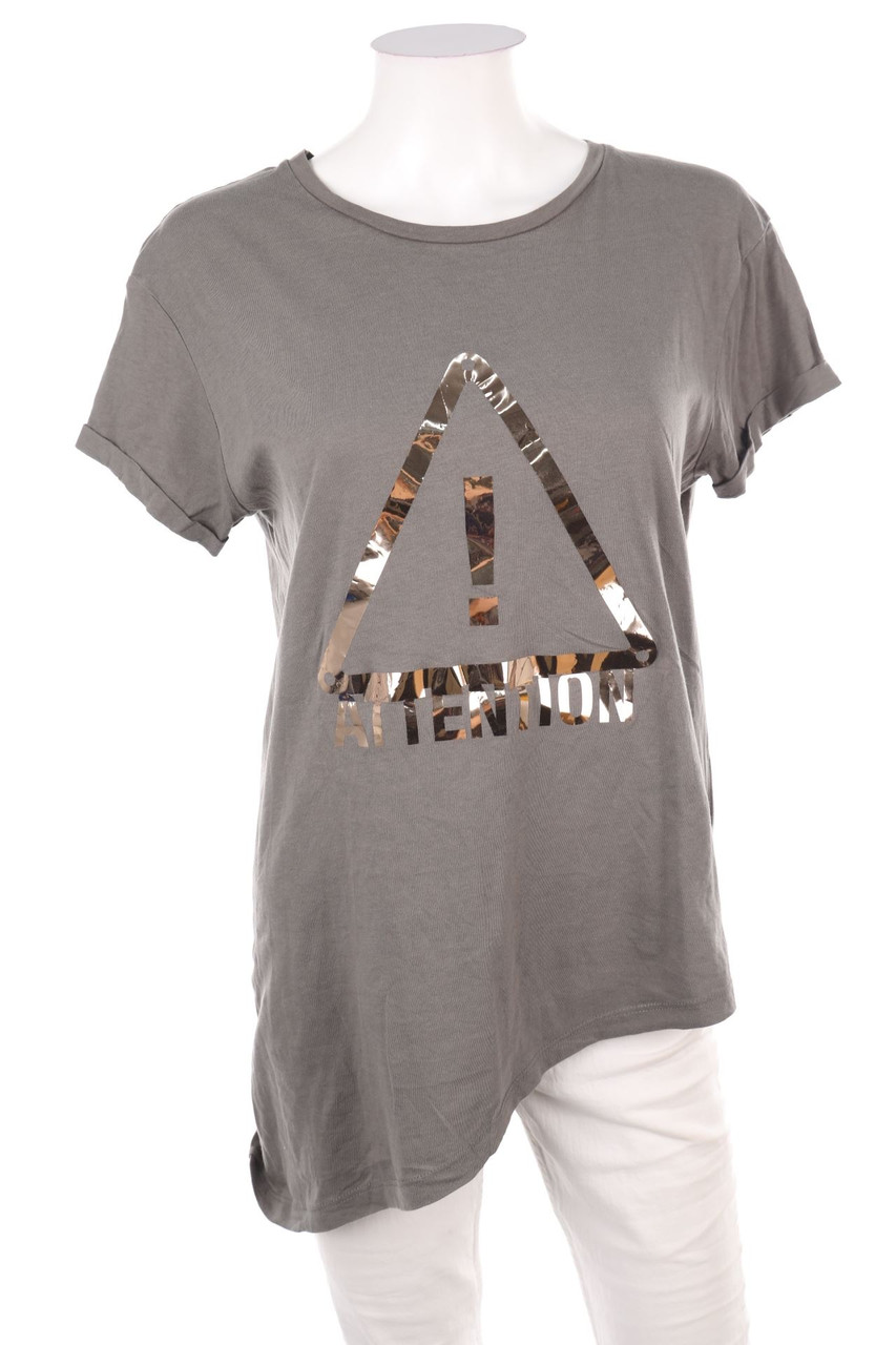 FB SISTER - Baumwoll-Kurzarm-Shirt mit Print mit asymmetrischem Schnitt - M