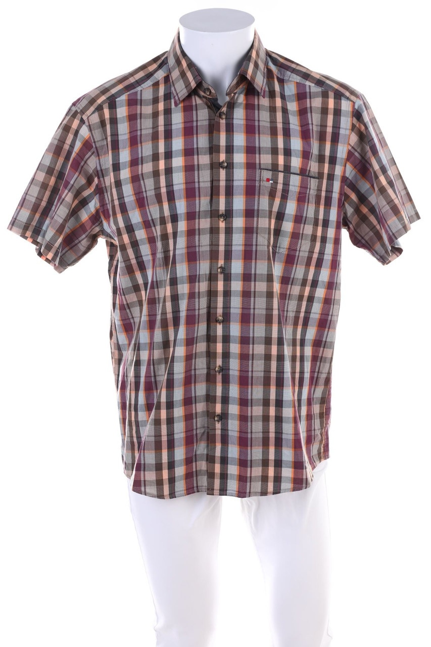 JUPITER - Baumwoll-Kurzarm-Hemd mit Karo-Muster - L