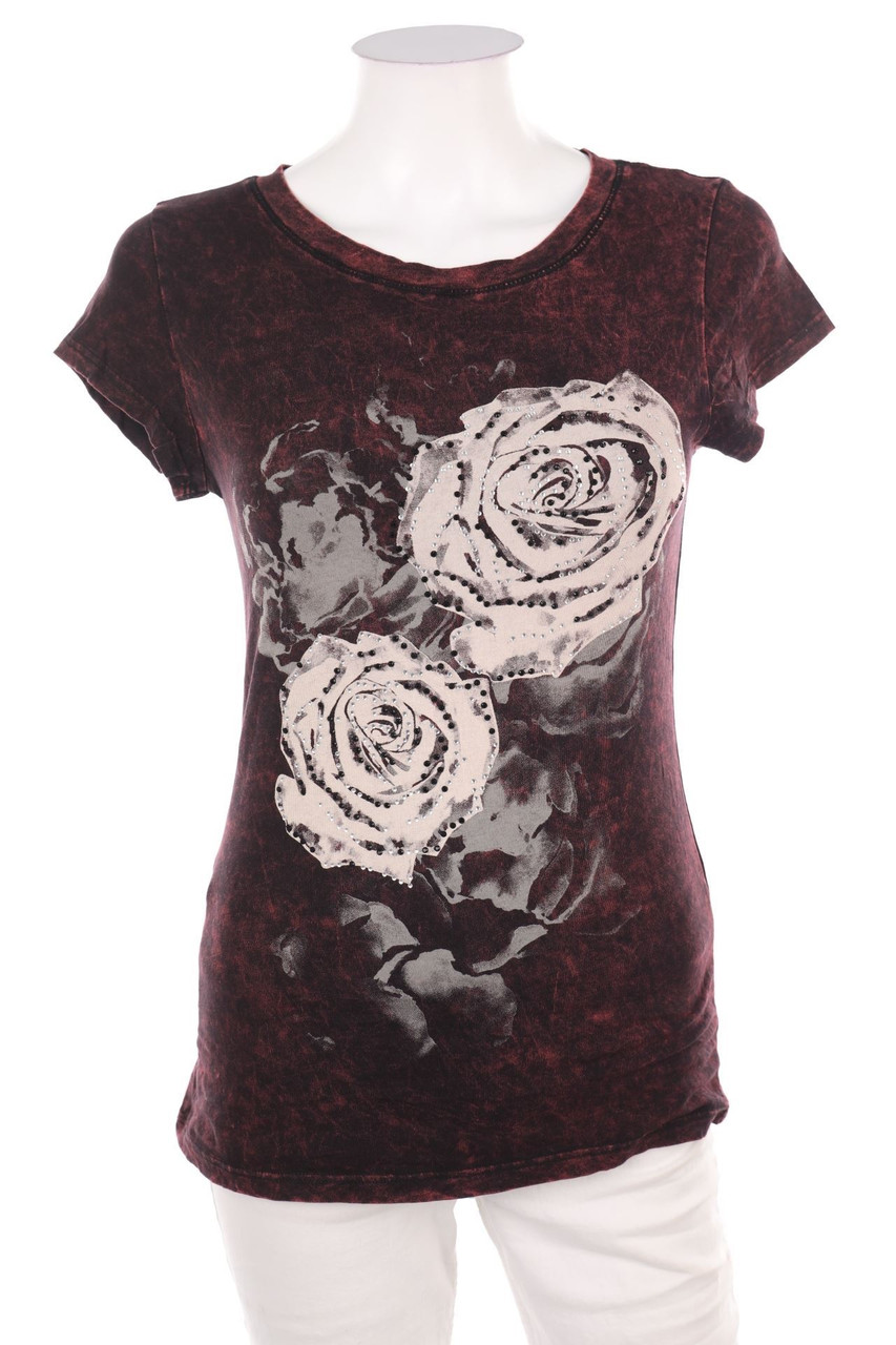 Davida - Print-Kurzarm-Shirt mit Strass-Steinen - S