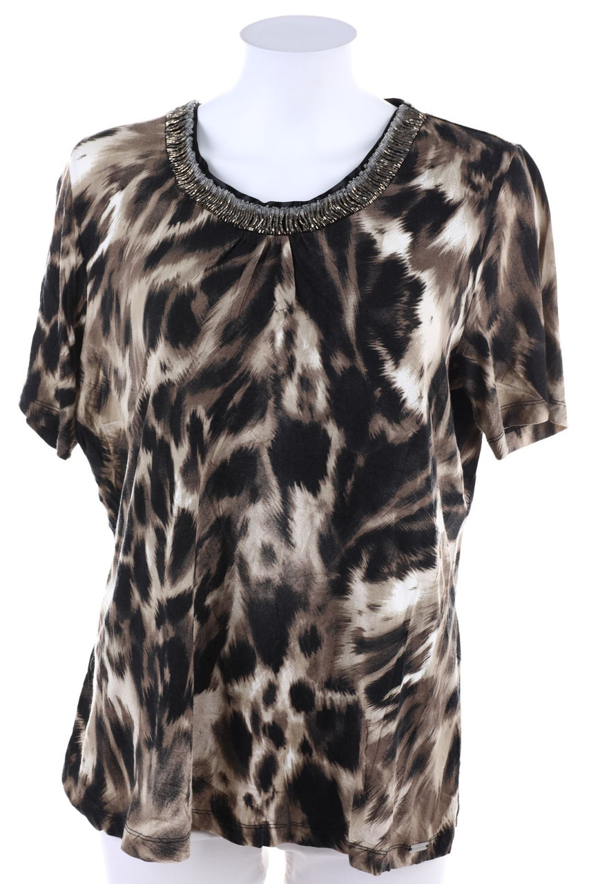 Ohne Label - Print-Kurzarm-Shirt mit Perlen - D 44