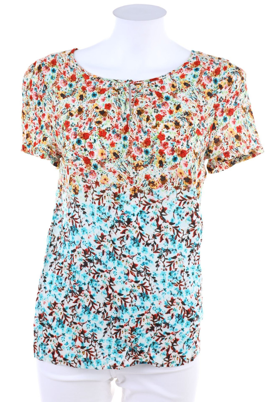 Ohne Label - Kurzarm-Bluse mit Blumen-Print - D 36