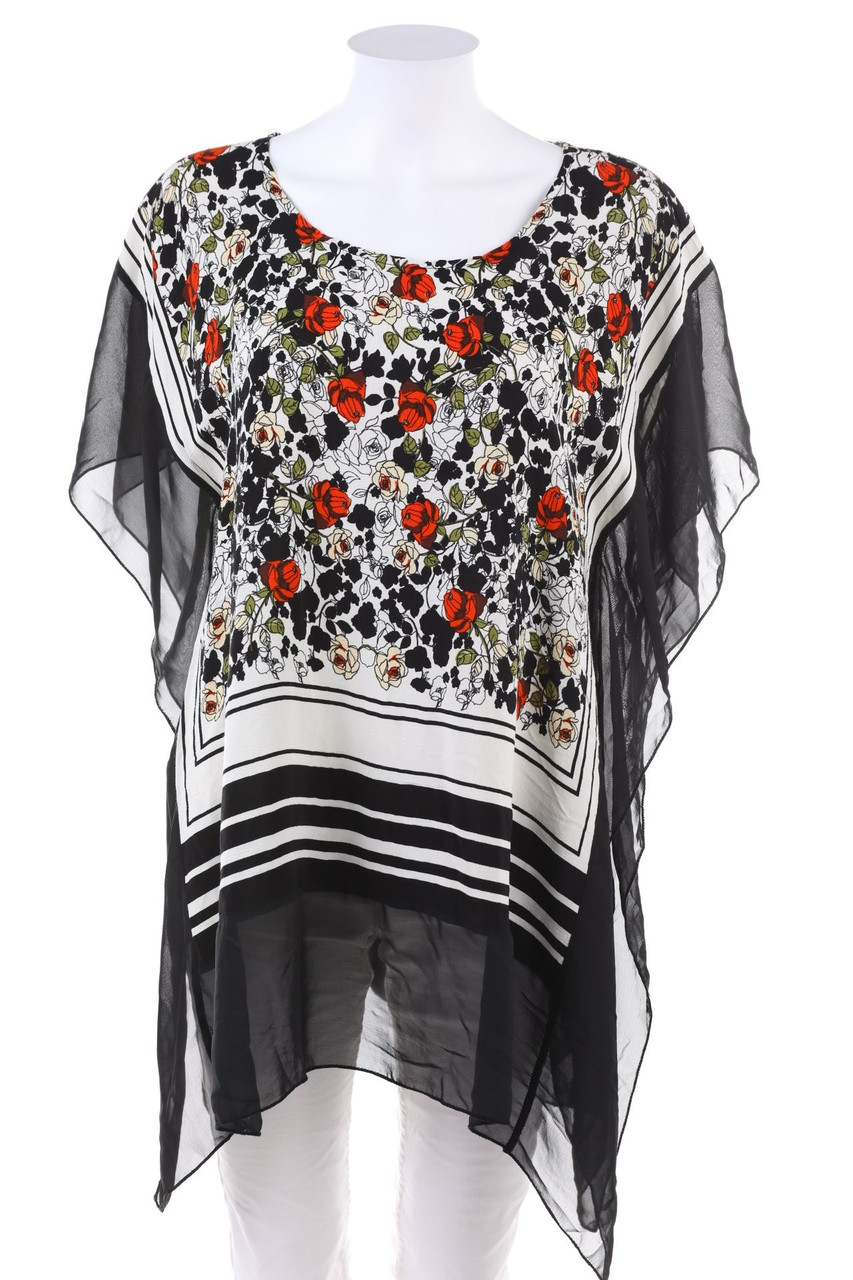 SECONDHAND - Sommer-Kurzarm-Bluse mit Blumen-Print - D 36