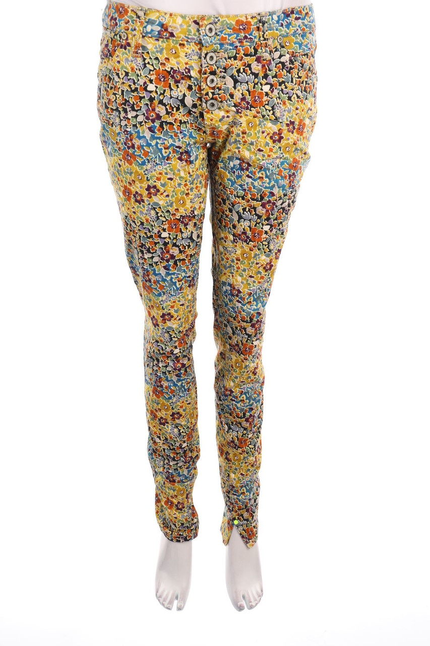Please - Used Look Skinny-Jeans mit Blumen-Print - D 38-40