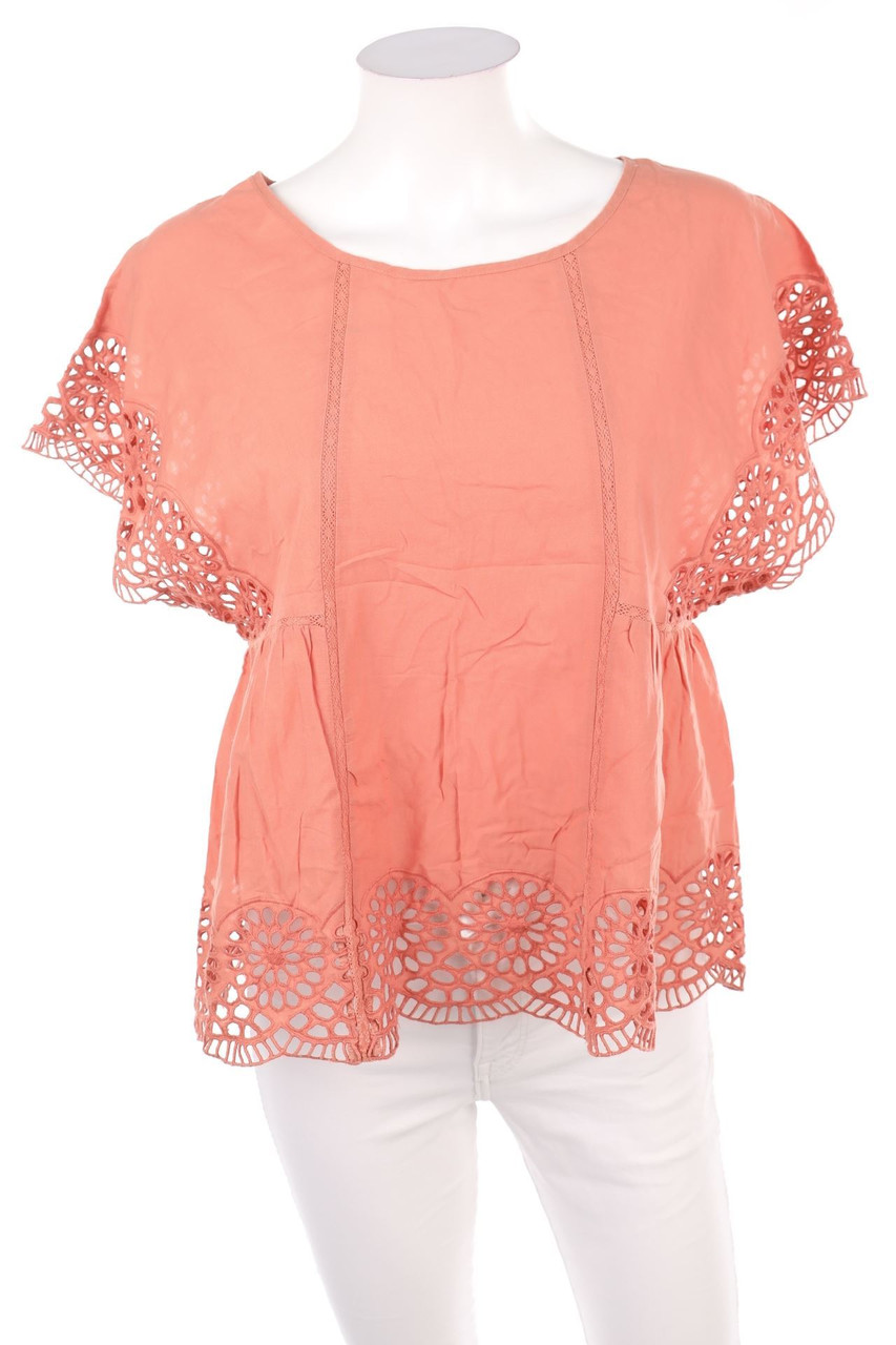 promod - Kurzarm-Bluse mit Lochspitze - M