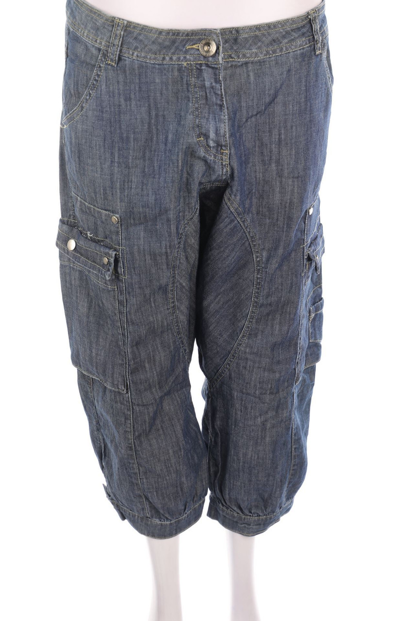 Miss Softy - Cropped-Denim-Harems-Hose mit aufgesetzten Taschen - L
