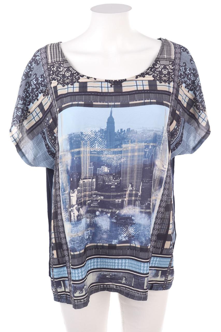 Ohne Label - Kurzarm-Bluse mit Print - D 44