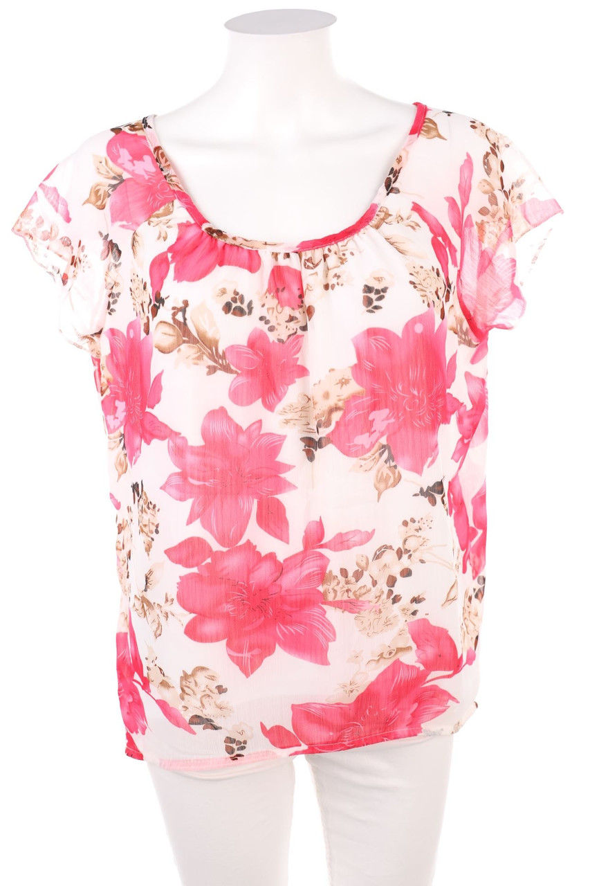 Ohne Label - Kurzarm-Bluse mit Blumen-Print - D 46