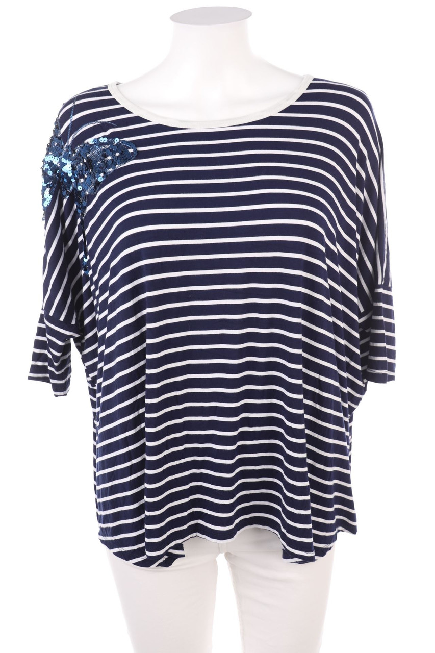 L´alive verte - Streifen-Kurzarm-Shirt mit Pailletten - XXXXXL