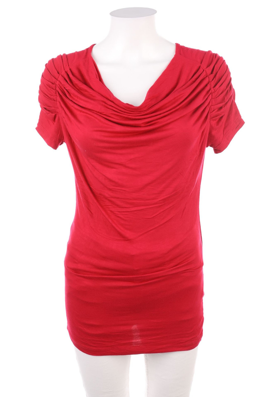 AMISU - Kurzarm-Shirt mit Wasserfall-Ausschnitt - S