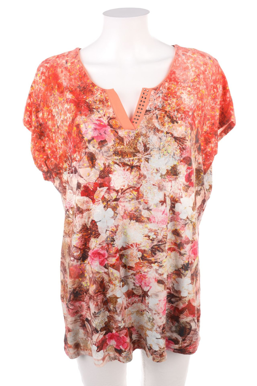 LAURA KENT - Muster-Kurzarm-Shirt mit Strass-Steinen - 2XL