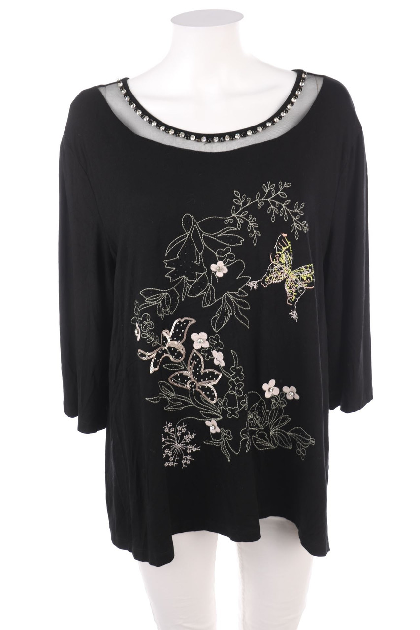 Himmelblau - 3/4-Arm-Shirt mit Stickereien - D 50