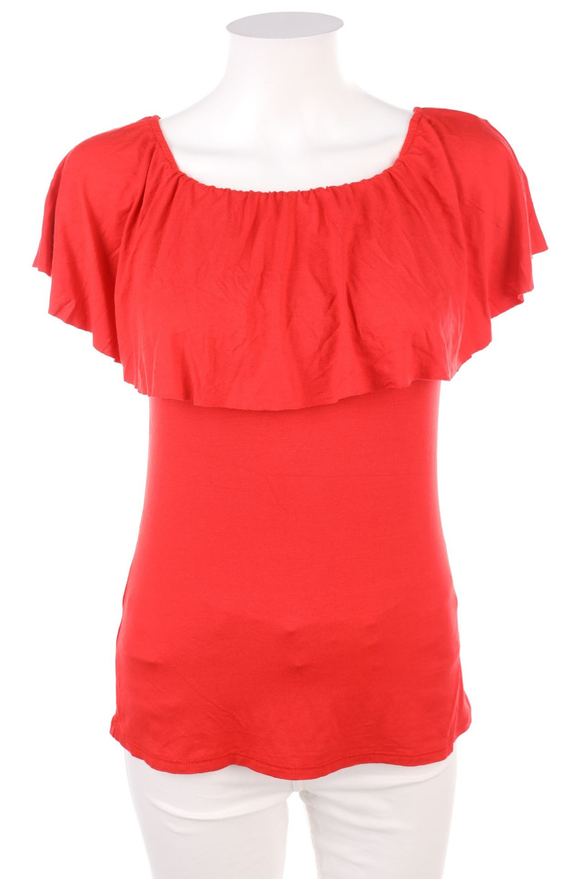 Ohne Label - Kurzarm-Shirt mit Volants - D 36-38