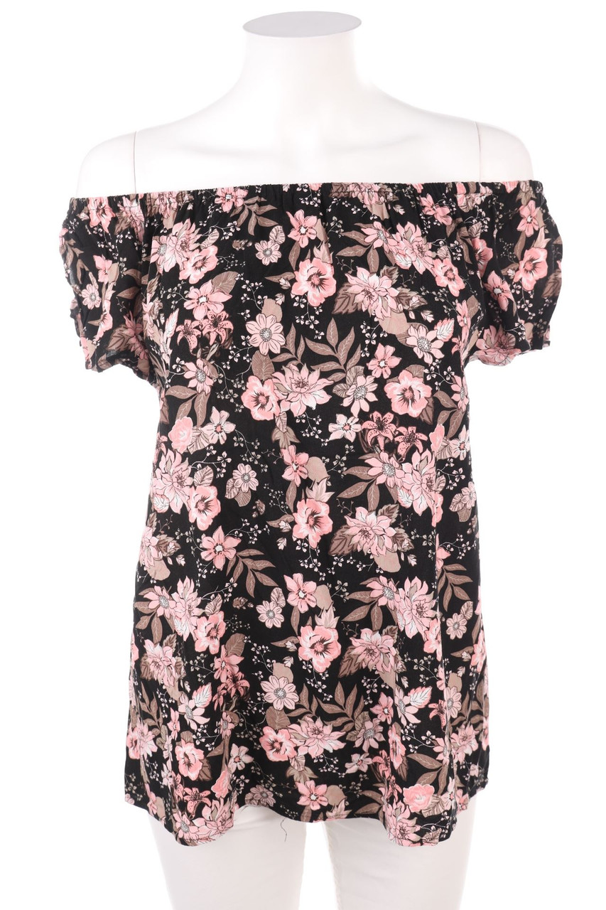 Ohne Label - Carmen-Kurzarm-Shirt mit Blumen-Print - D 34
