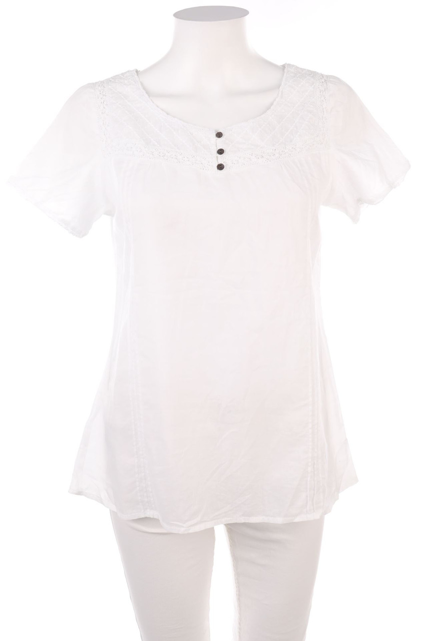 OPUS - Kurzarm-Bluse mit Spitzen-Einsatz - L
