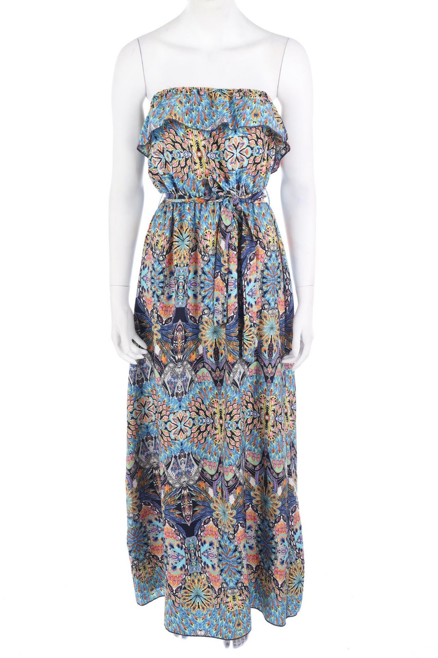 Ohne Label - Print-Maxi-Kleid mit Volants - D 36