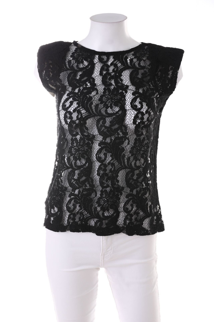 Ohne Label - Kurzarm-Bluse aus Spitze - D 34