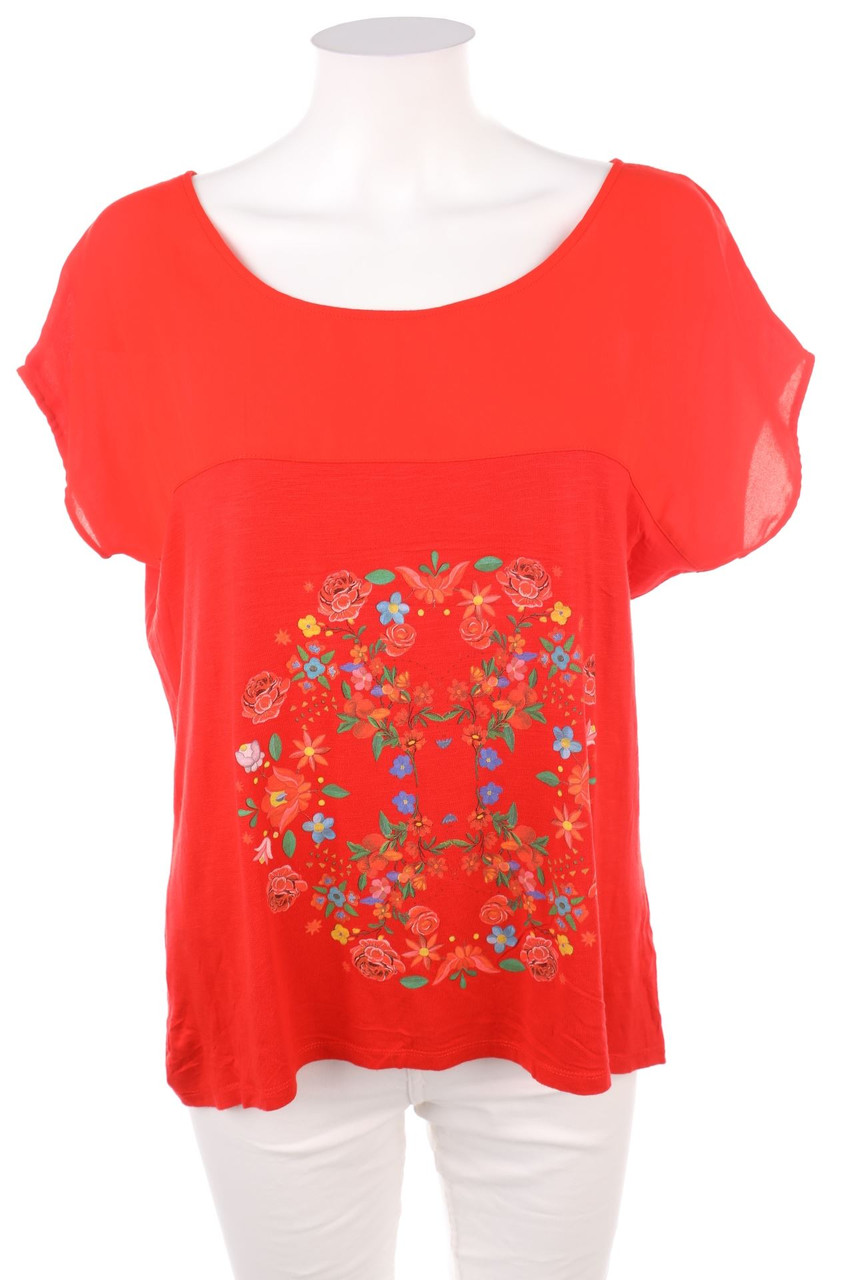 Desigual - Kurzarm-Bluse mit Blumen-Print - M