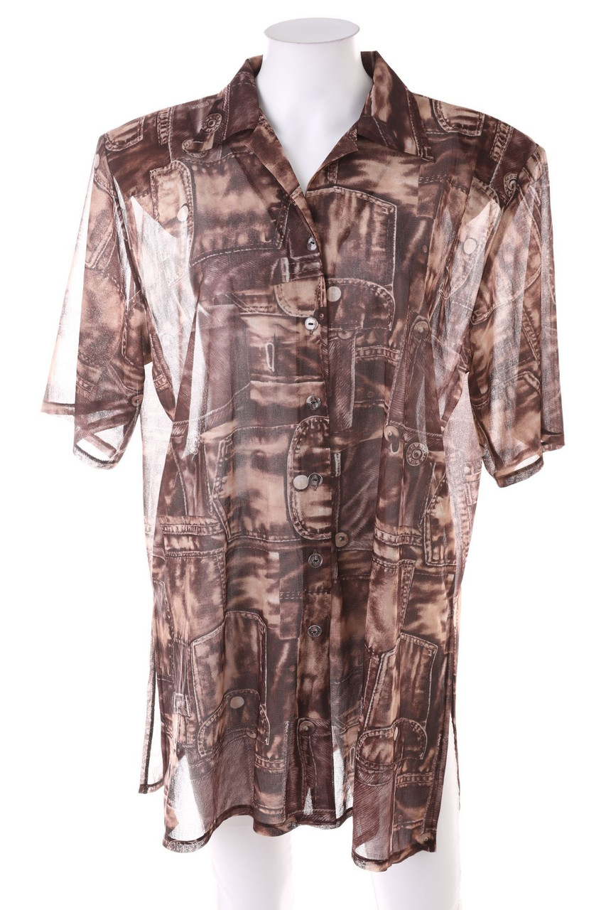 Ohne Label - Print-Hemd-Bluse mit kurzem Ärmel - D 50