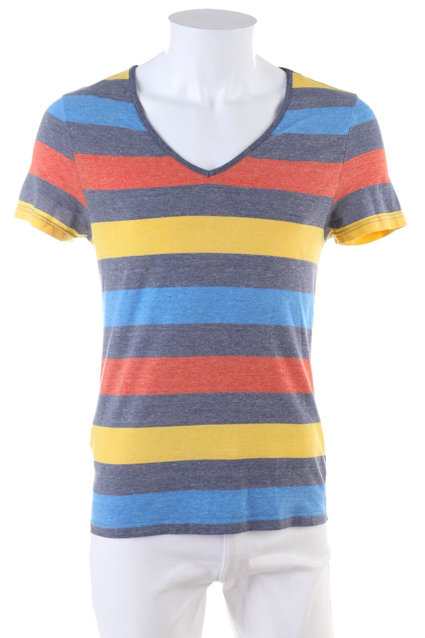 TOPMAN - T-Shirt mit V-Neck mit Streifen - M