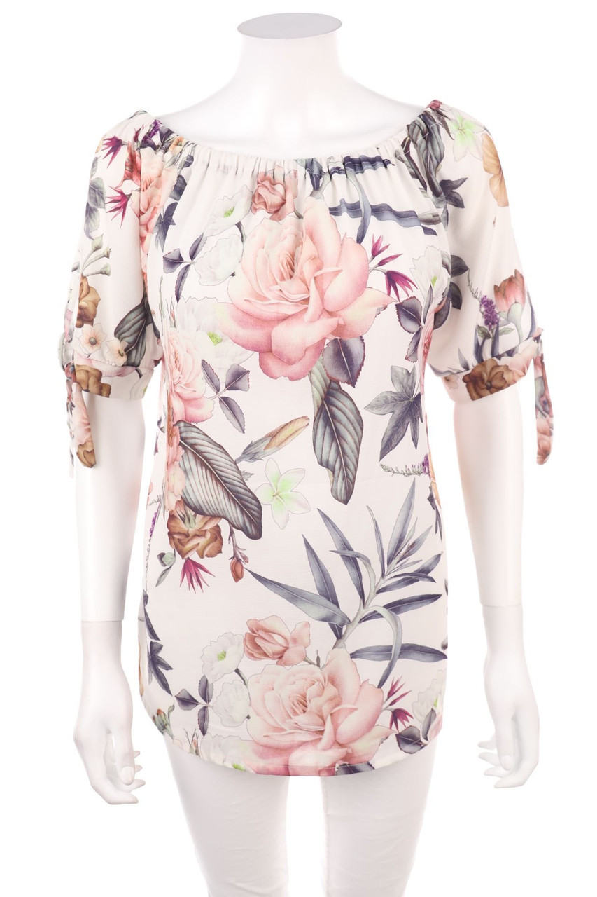 Ohne Label - Carmen-Bluse mit Blumen-Print - L