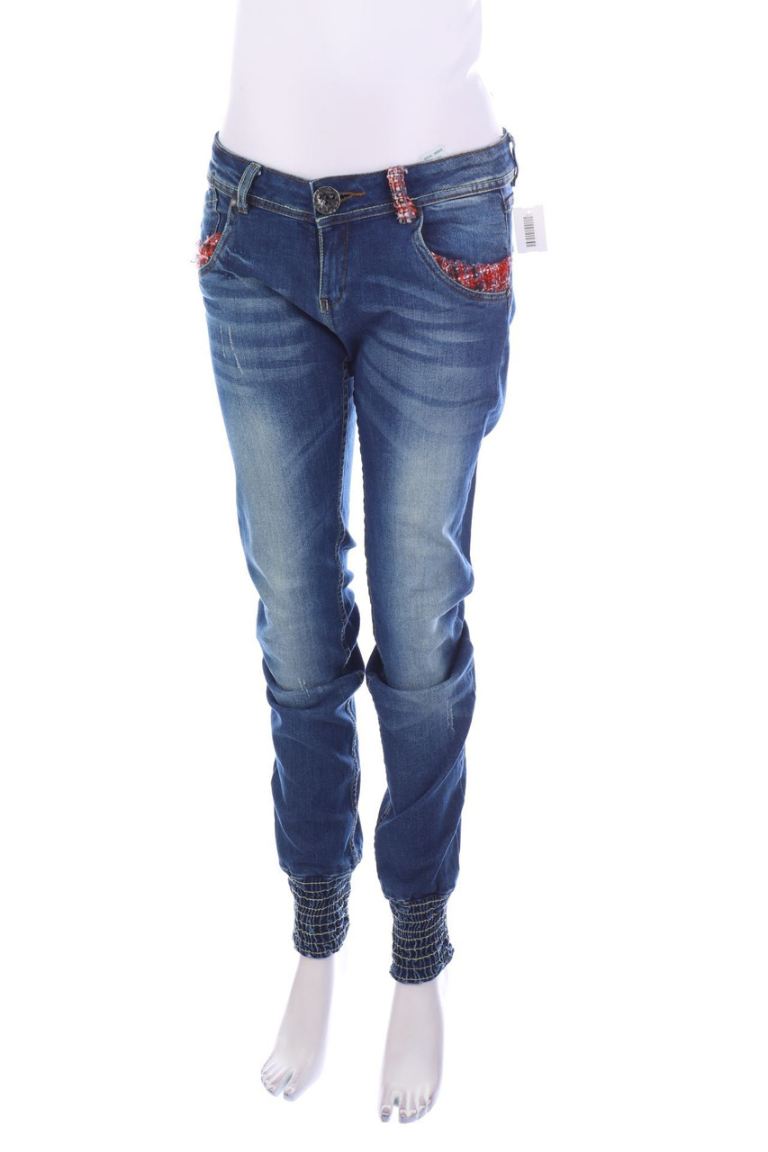 Desigual - Used Look Skinny-Jeans mit Smok-Details - W30