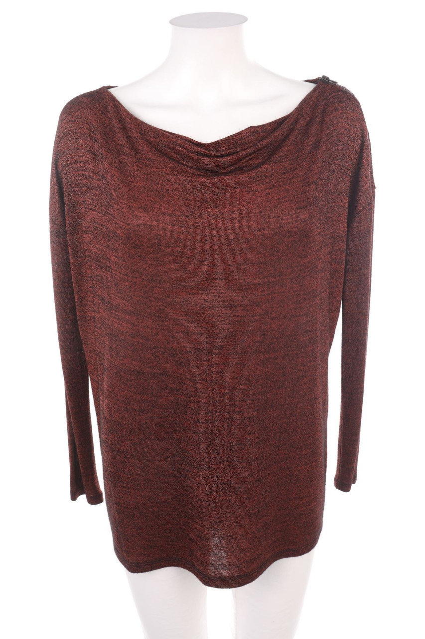 Ohne Label - Longsleeve-Shirt mit Wasserfall-Ausschnitt - S