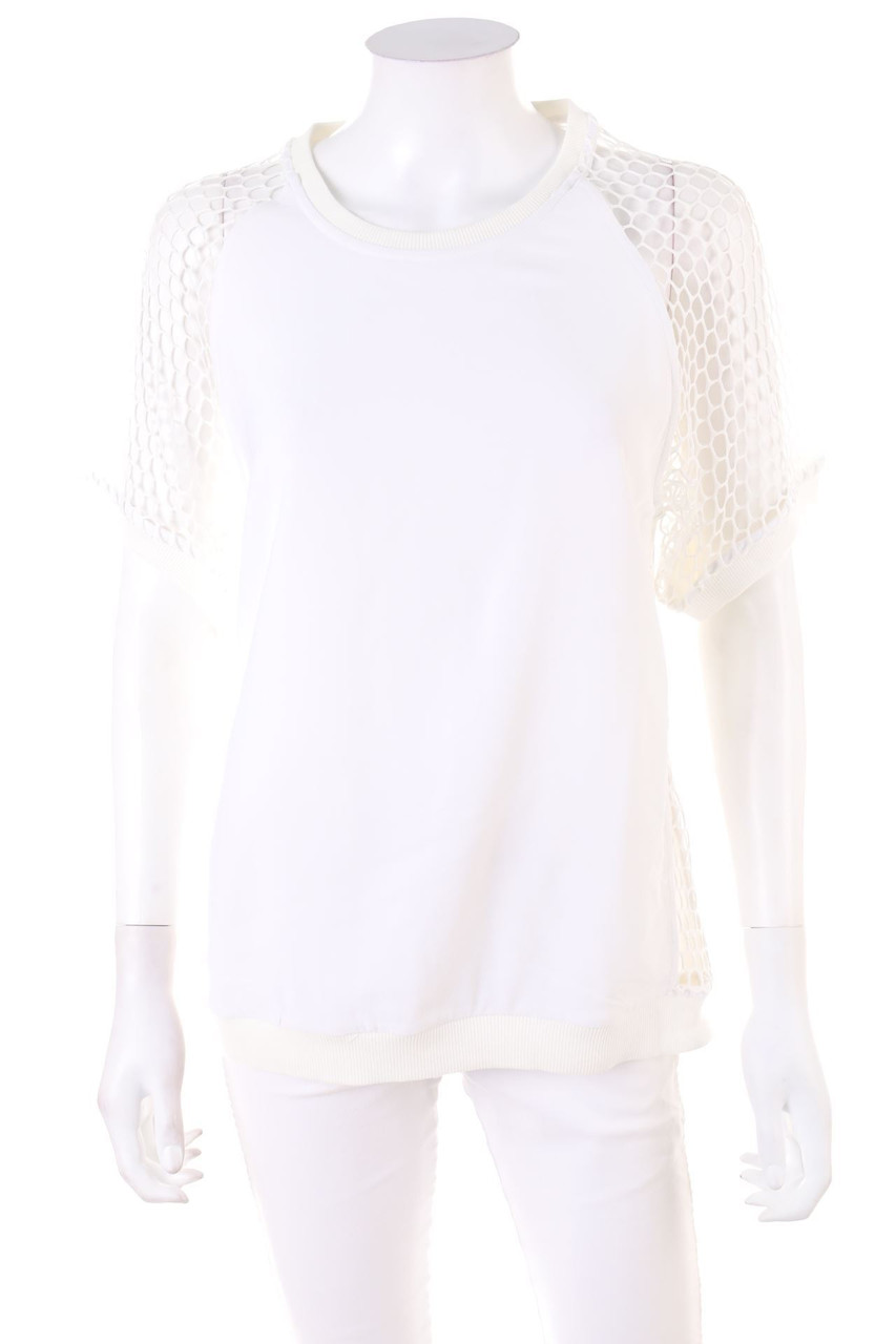 LUXURY FASHION - Kurzarm-Bluse mit Mesh-Einsatz - L