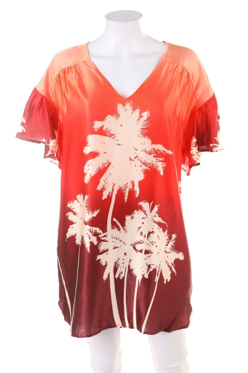 PAUL & JOE - Satin-Kurzarm-Bluse mit Print aus Seiden-Mischung - D 38