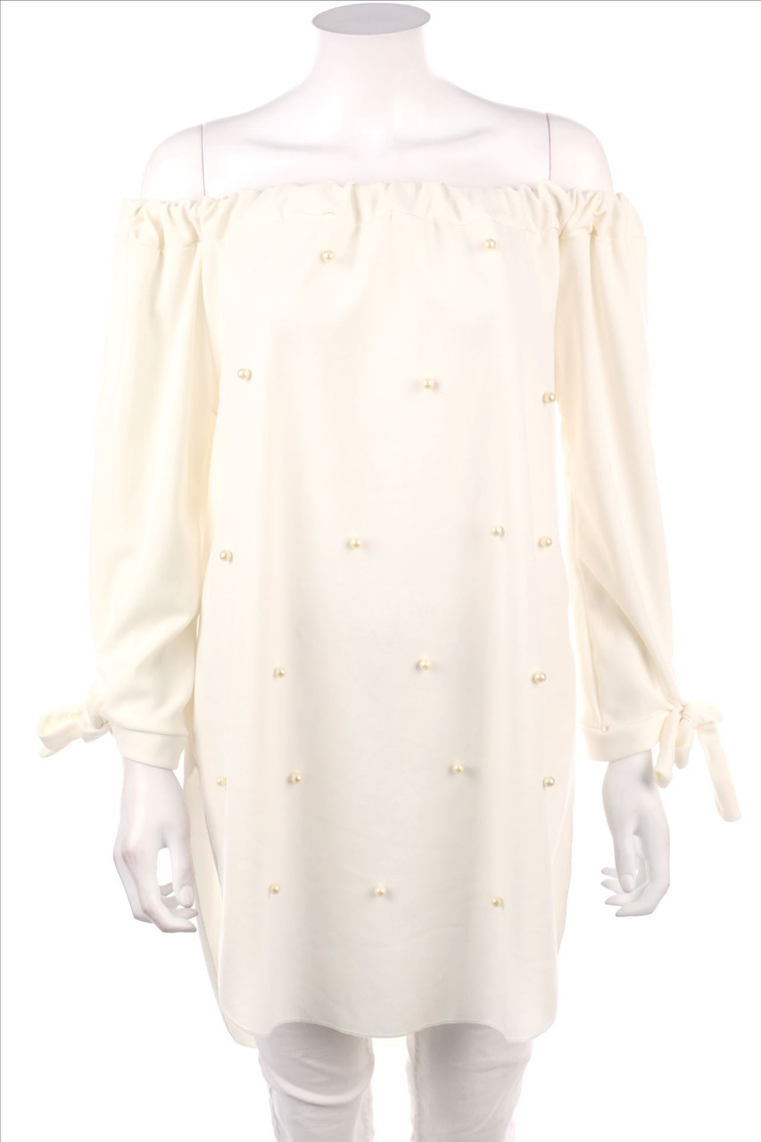 Ohne Label - Carmen-Bluse mit Perlen - D 44