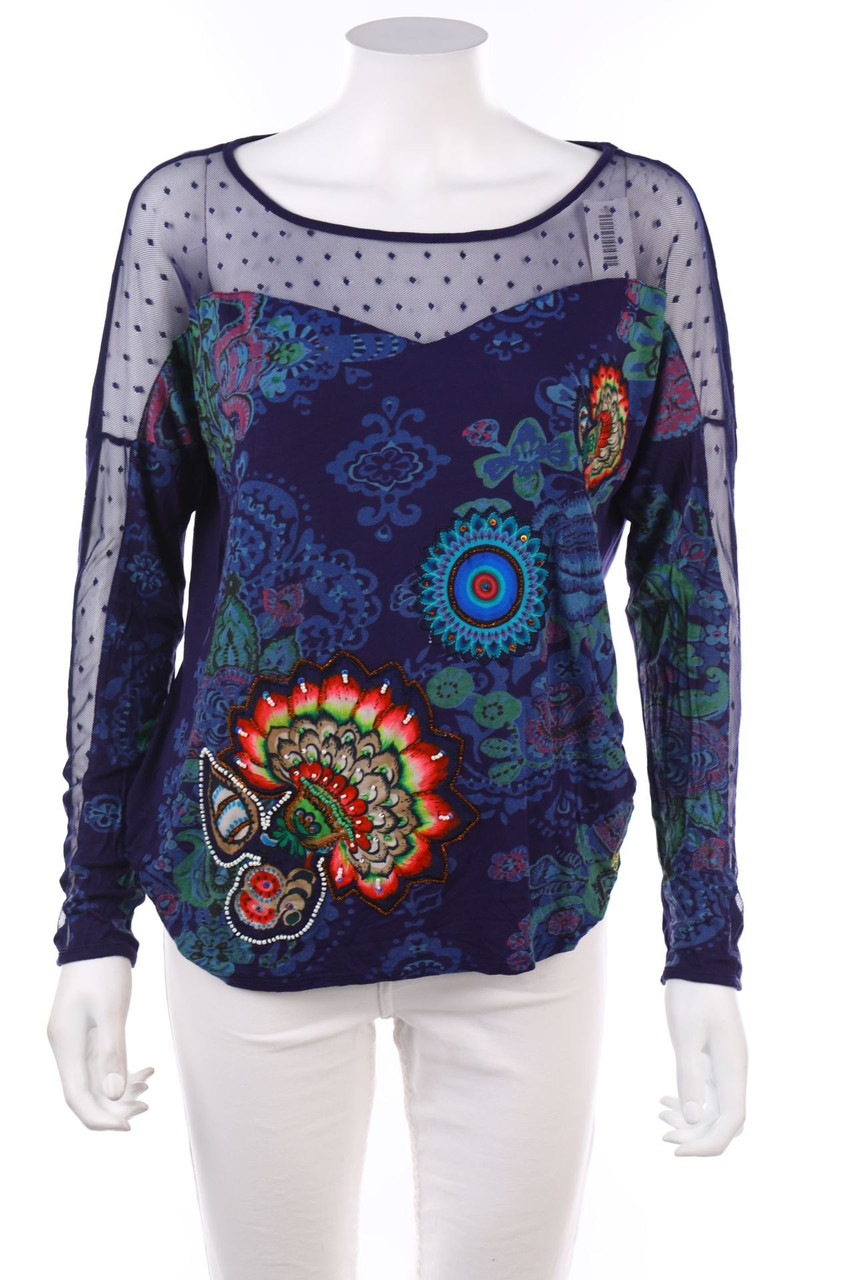 Desigual - Longsleeve-Shirt mit Perlen - M