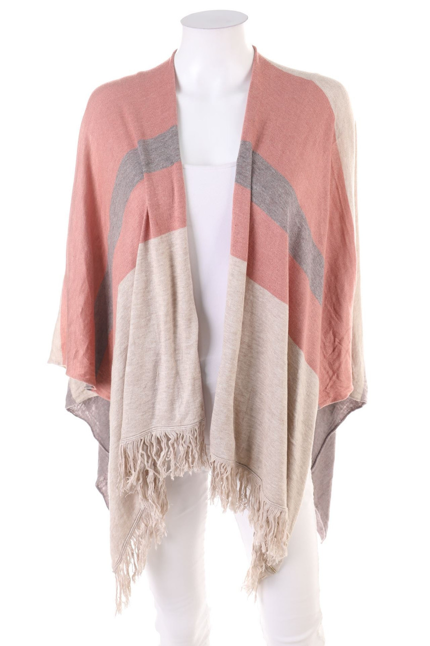 comma - Streifen-Poncho mit Fransen - ONE SIZE