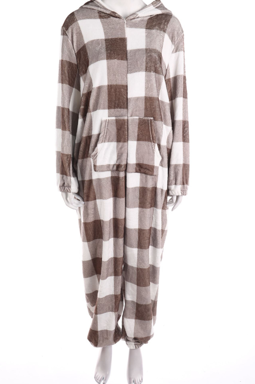 Ohne Label - Fleece-Jumpsuit mit Karo-Muster - XXXXXL