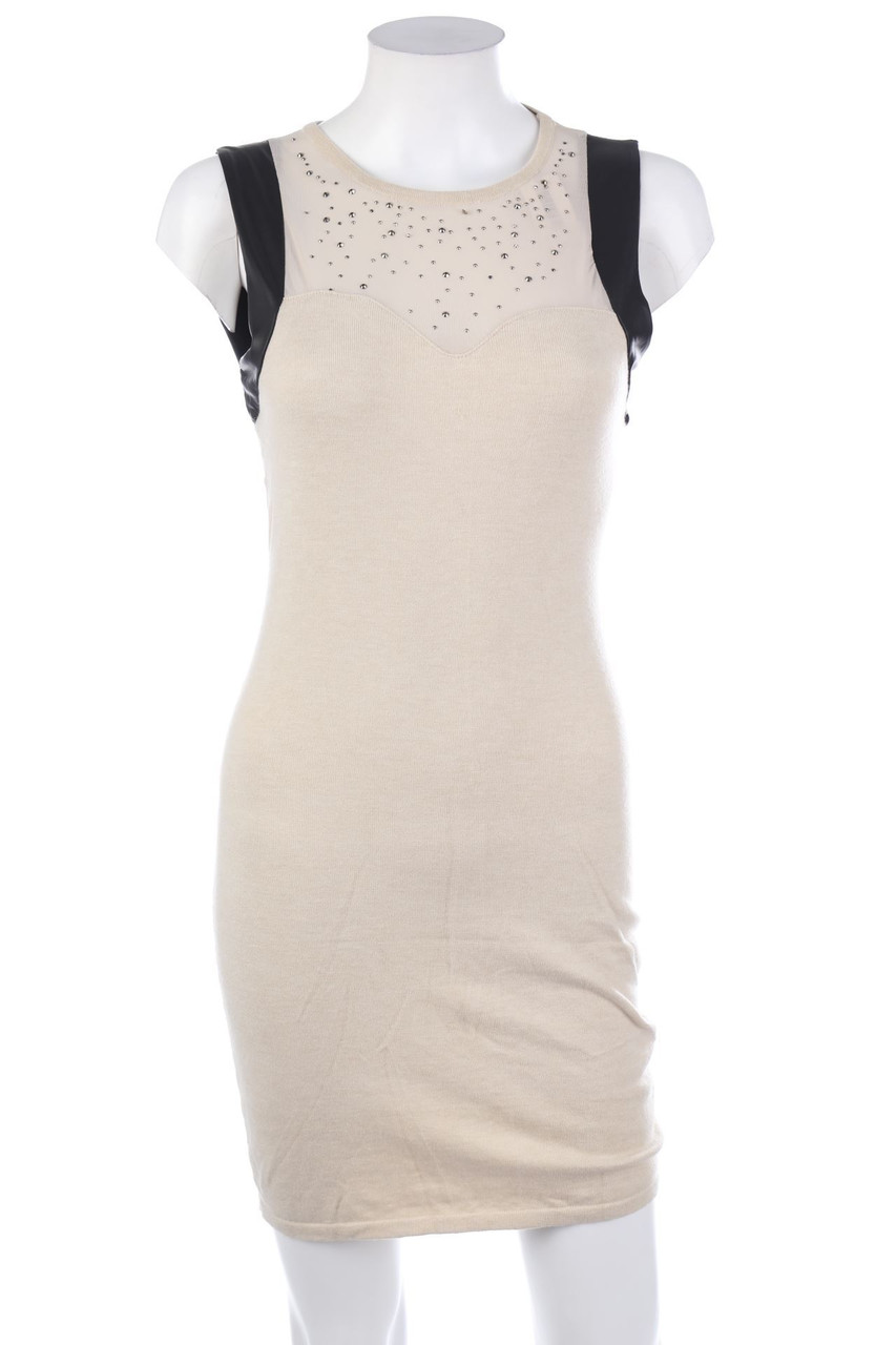 Ohne Label - Strickkleid aus Woll-Mix mit Strass-Steinen - D 38