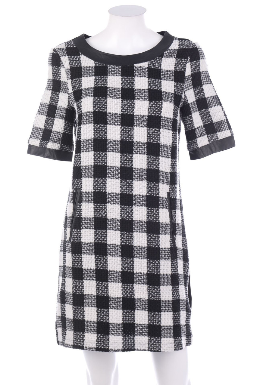 NERO SU BIANCO - Karo-Kleid mit Kunstleder-Details - S