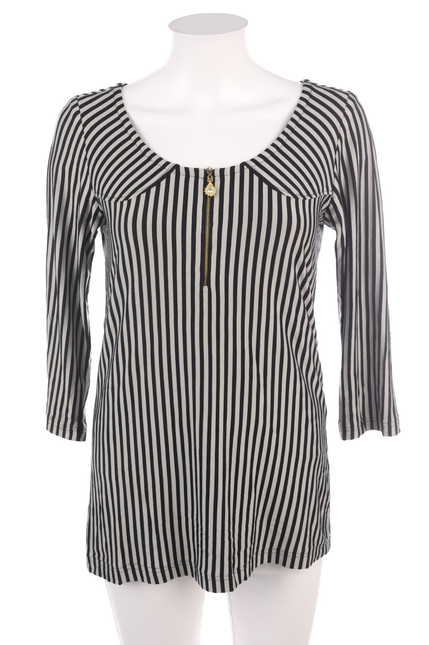 Ohne Label - Streifen-3/4-Arm-Shirt mit Zipper - D 36