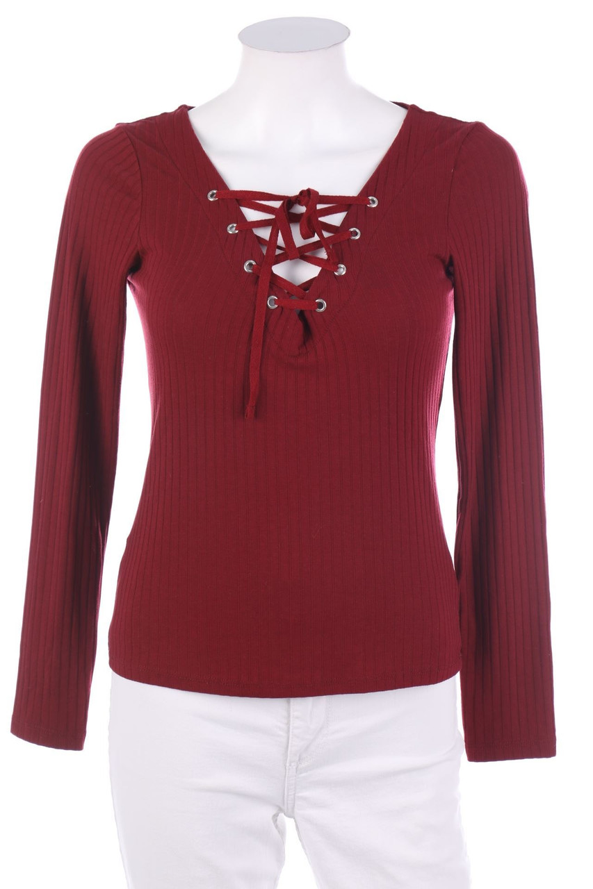 Ohne Label - Longsleeve-Shirt mit Schnürung - XS