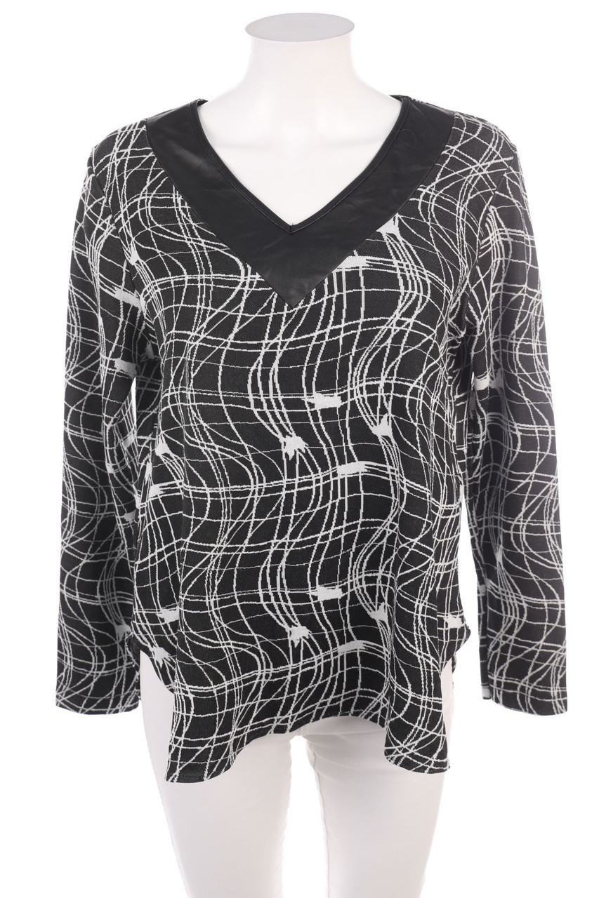 Ohne Label - Longsleeve-Shirt mit Kunstleder-Details - D 44