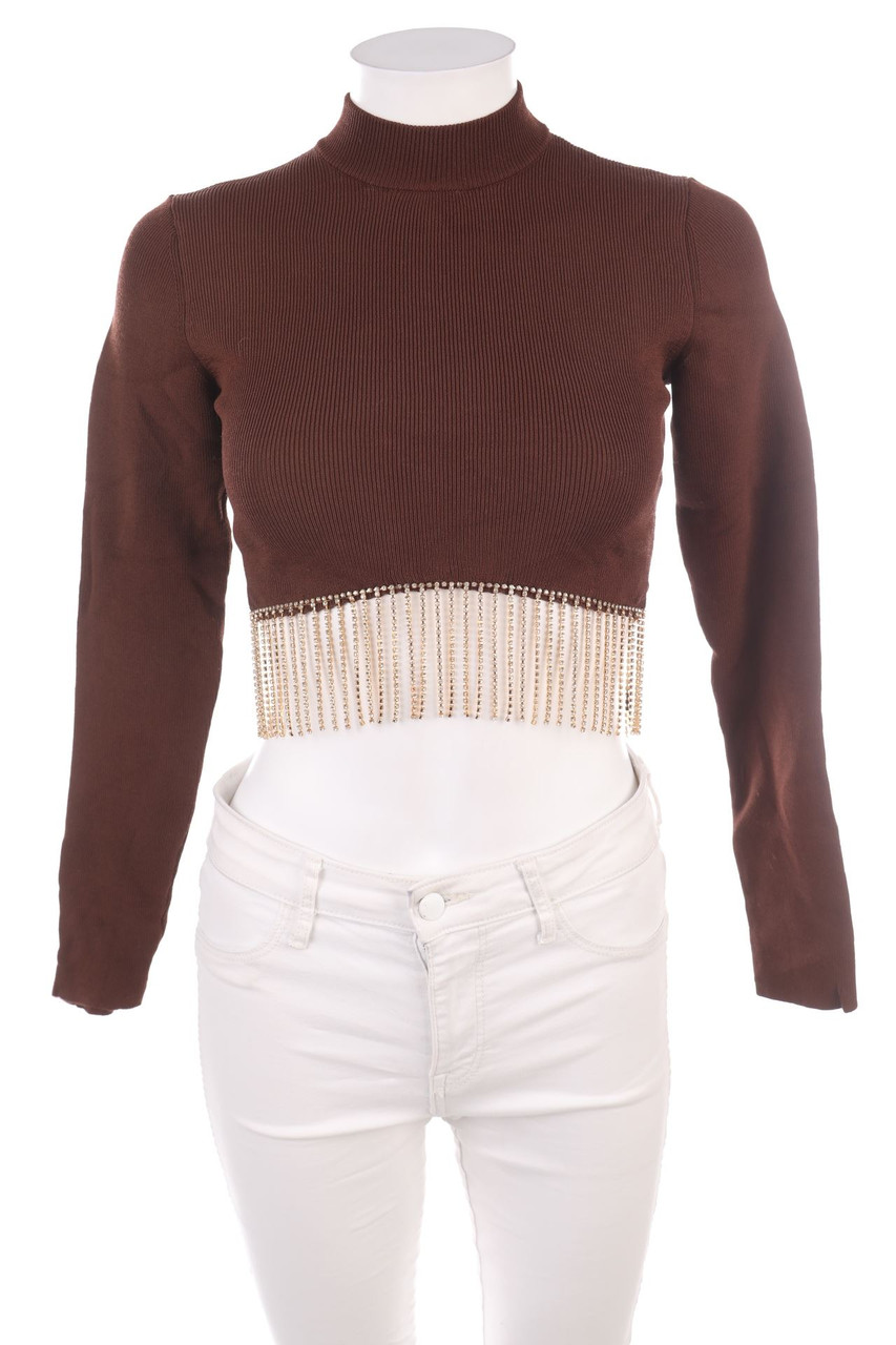 Bershka - Longsleeve-Shirt mit Strass-Steinen - S