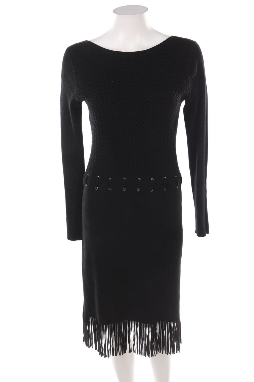 Ohne Label - Strickkleid mit Kunstleder-Details - S