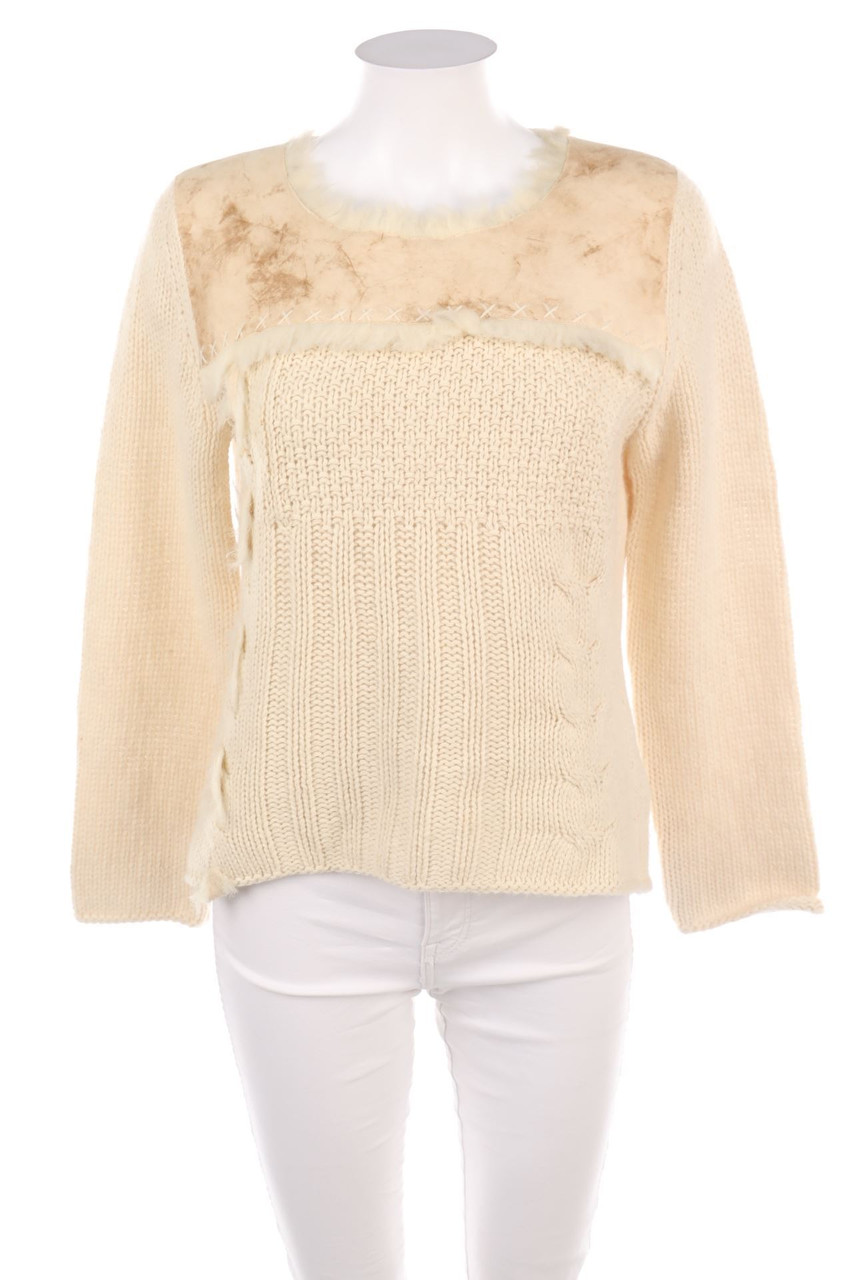 ouí - Strick-Pullover mit Kunstleder-Details - D 40