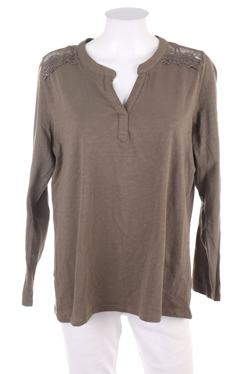 Laura Torelli - Baumwoll-Longsleeve-Shirt mit Spitzen-Einsatz - L