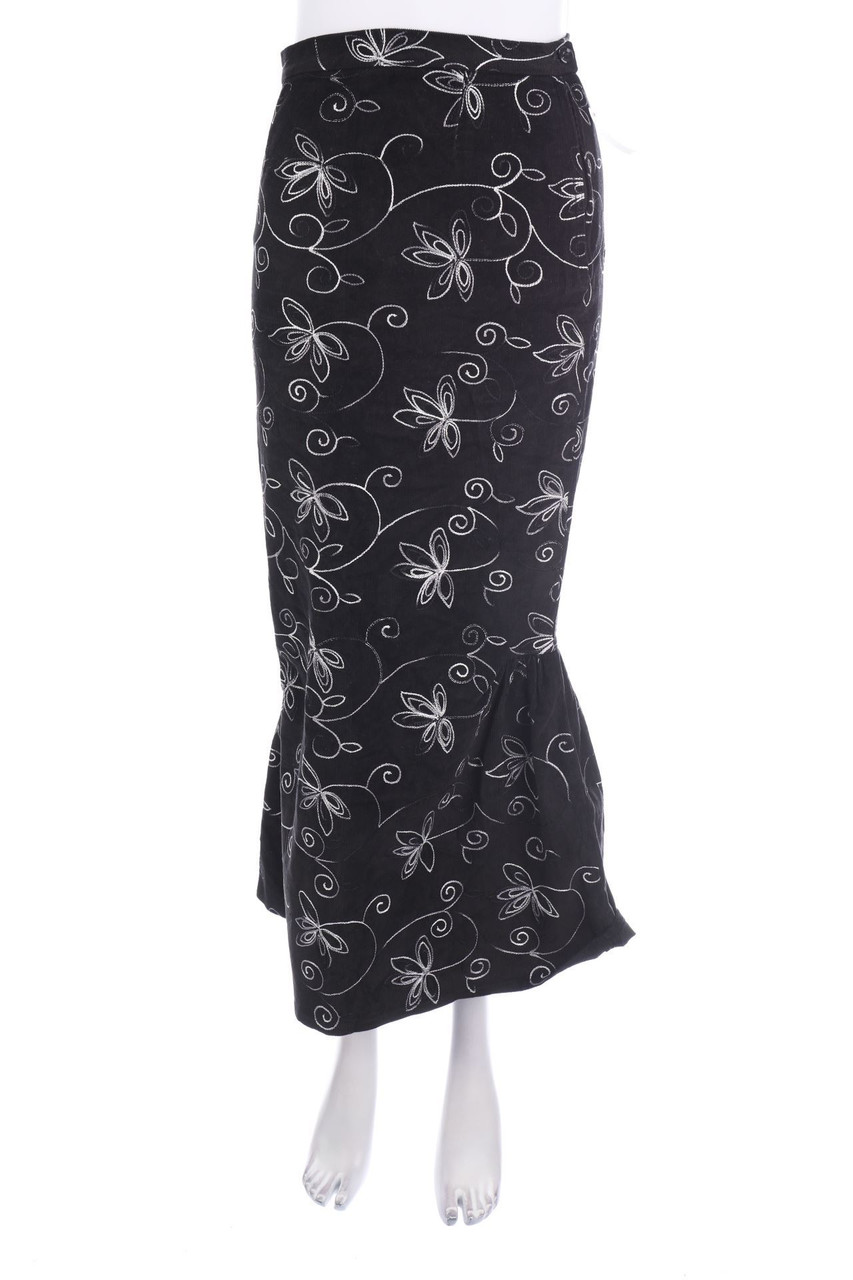 Ohne Label - Cord-Maxi-Rock mit Stickereien - S