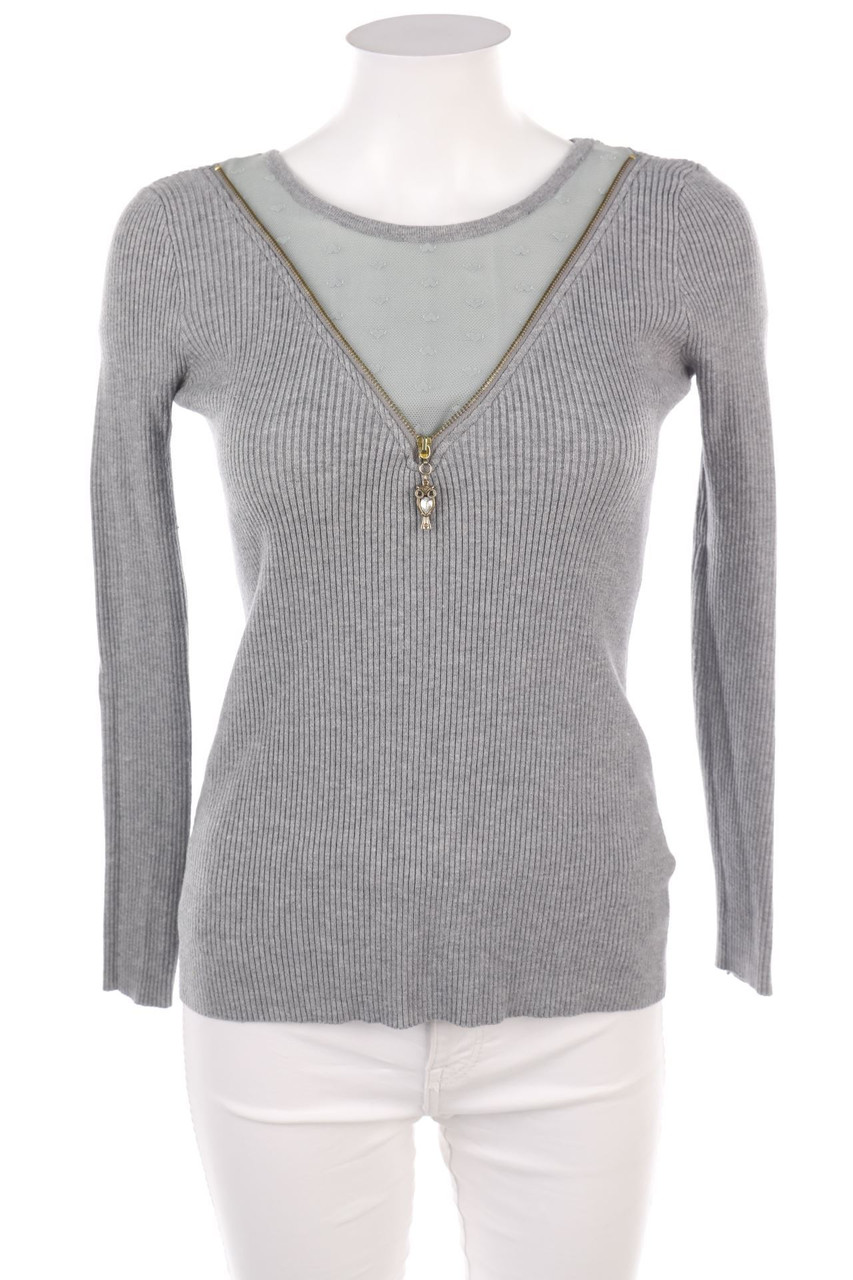 Ohne Label - Strick-Pullover mit Mesh-Einsatz - XS